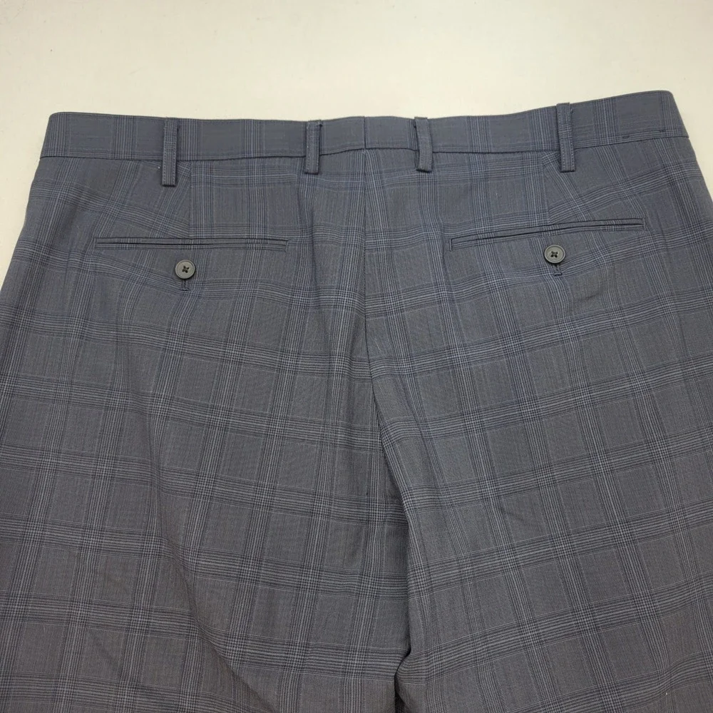 J.Crew Thompson Dress Pants Men 38x32 Blue Plaid Tapered Wool Blend Trouser